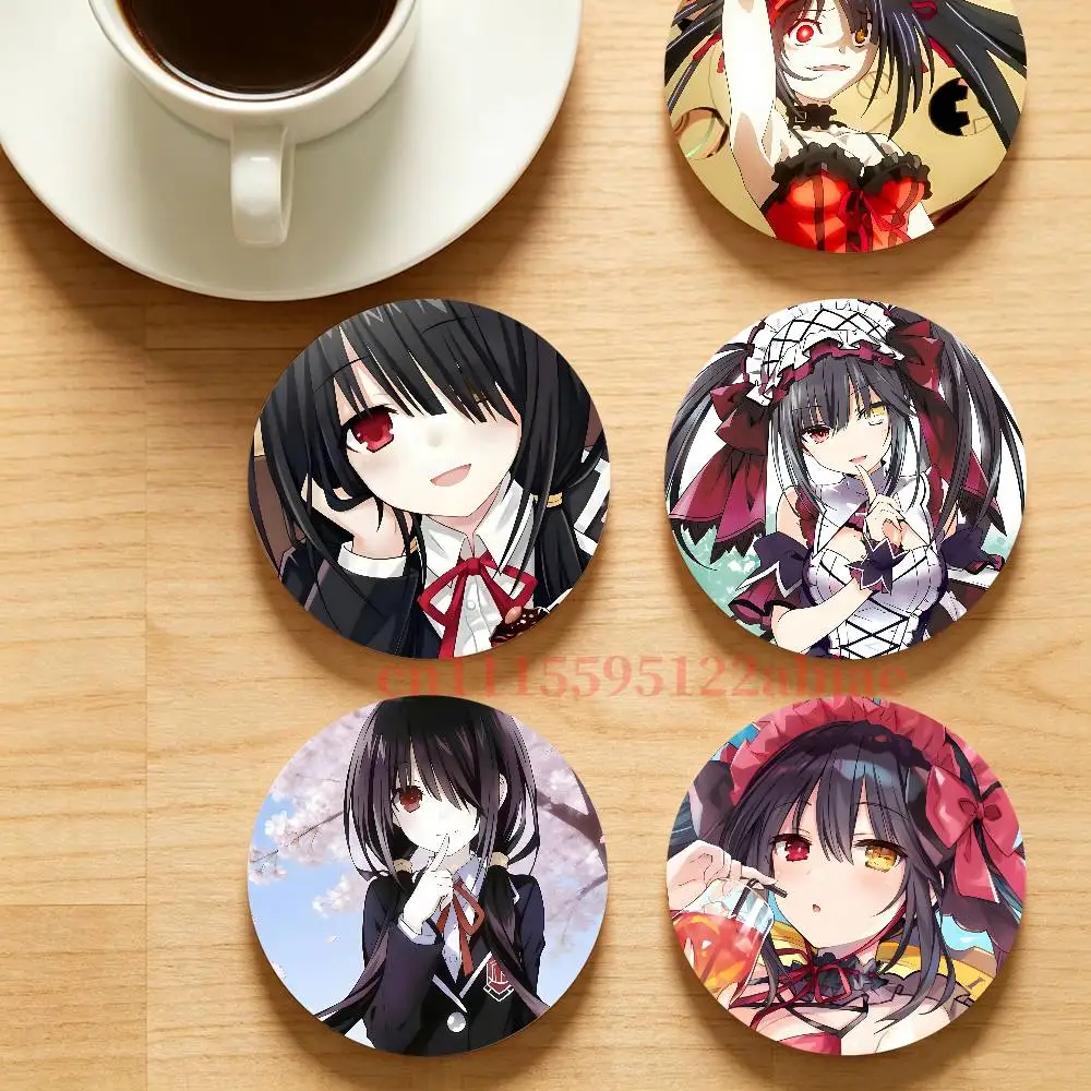 D-Date A Live K-Kurumi Tokisaki Round Wooden Coaster Decorative Coffee Cup for Use in Coffee Shops Bars