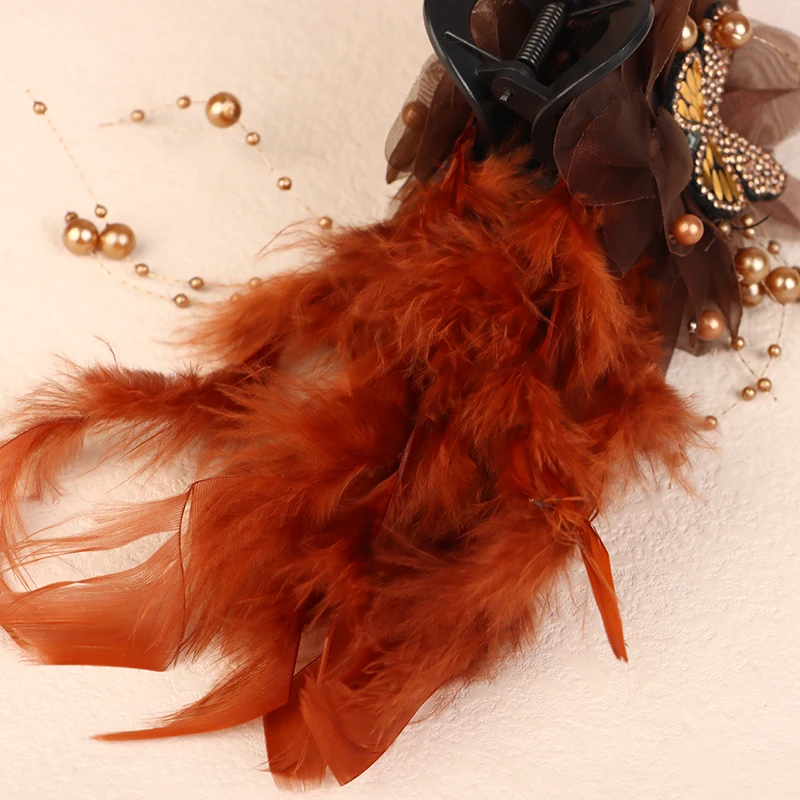 Mode Elegante Schmetterling Feder Perlen Quaste Clip Koreanische Fee Haar Klaue Shark Clip Frauen Temperament Haar Zubehör – Detail 8