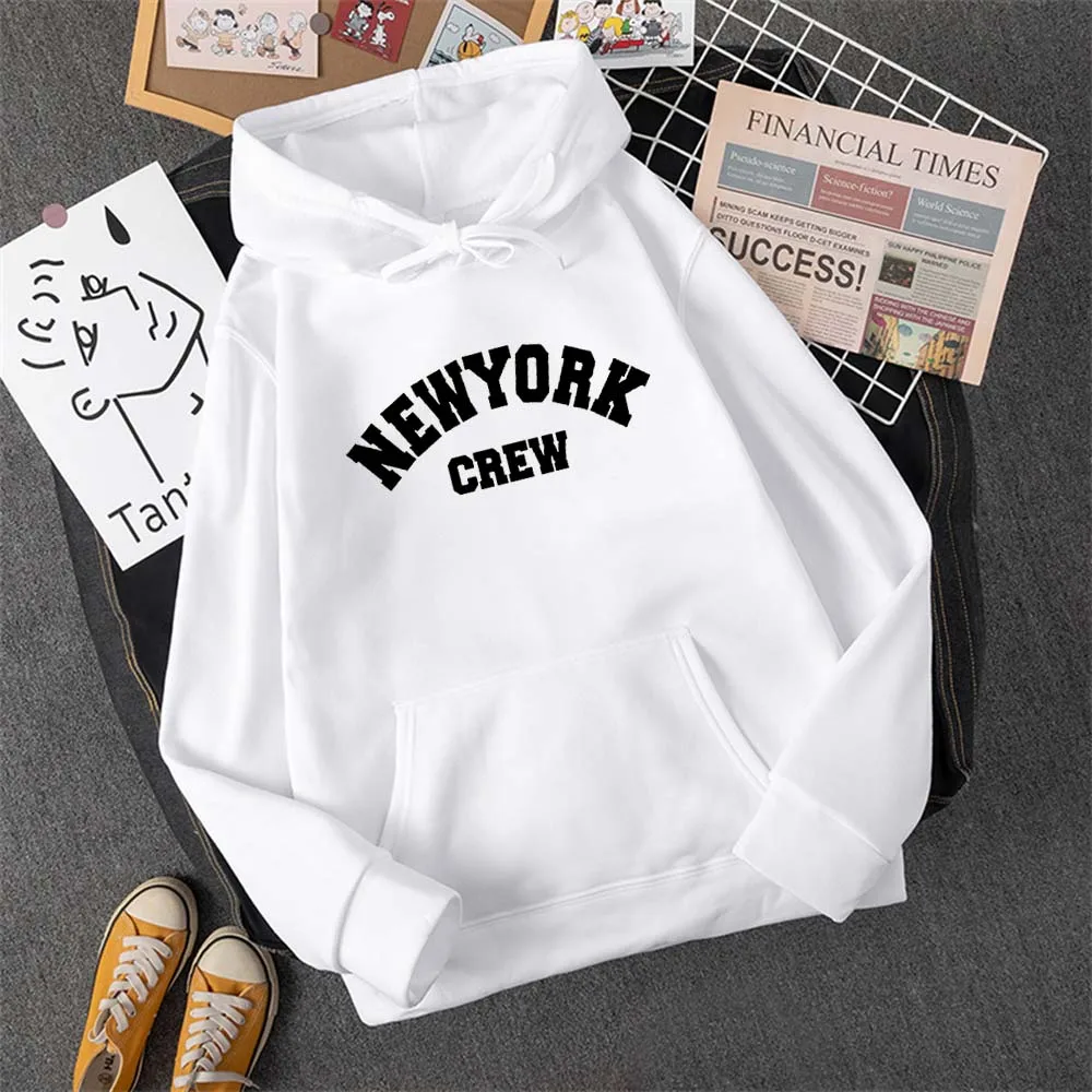 

Hirsionsan New York Letter Print Sweatshirt Women Basic Hooded Ladies Autumn Anime Long Sleeve Pullovers Casual Tops 2024 Y2k