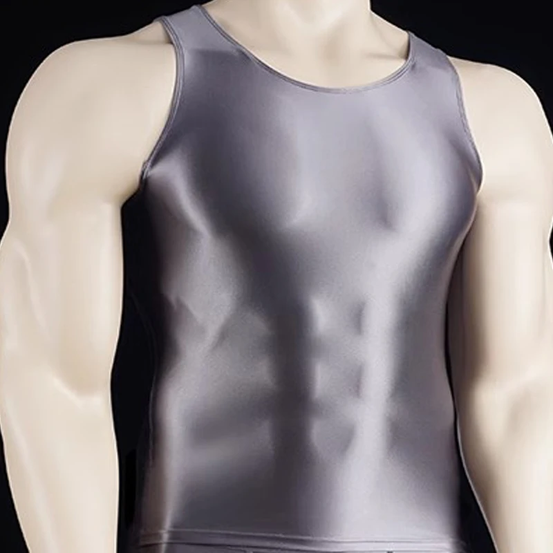 sexy gloss Weight Training Men Tracksuits Stretch Vest Tanks Shiny Sports Fitness Running Sets Tops Shorts Suits swimming trunks