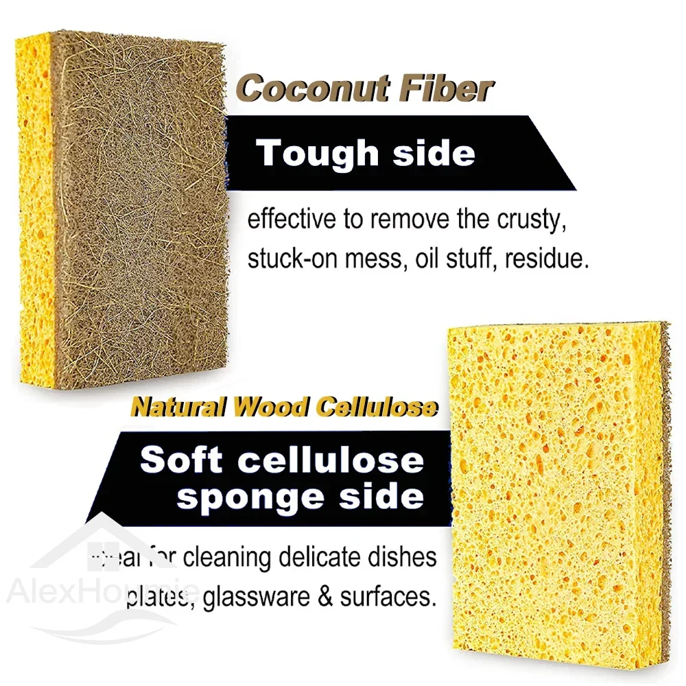 Wooden Pulp Natural Sponge 10 Pack Eco Friendly Kitchen Sponge for Sustainable Living Non Scratch Kitchen Cleaning Sponge