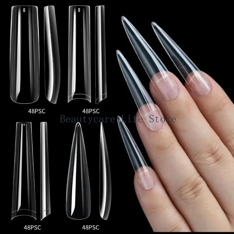 652C 192x/Box Soft Gels Tips Extras Long Full Cover Tips Clear Tips Press On Ballerinas False for Nail Salons