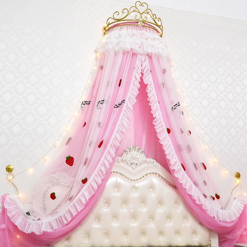 

Princess Crown Retro Bed Curtain Girl Children Room Decor Lovely Bedside Yarn Net Romantic Princess Tents Bed Canopy Valance