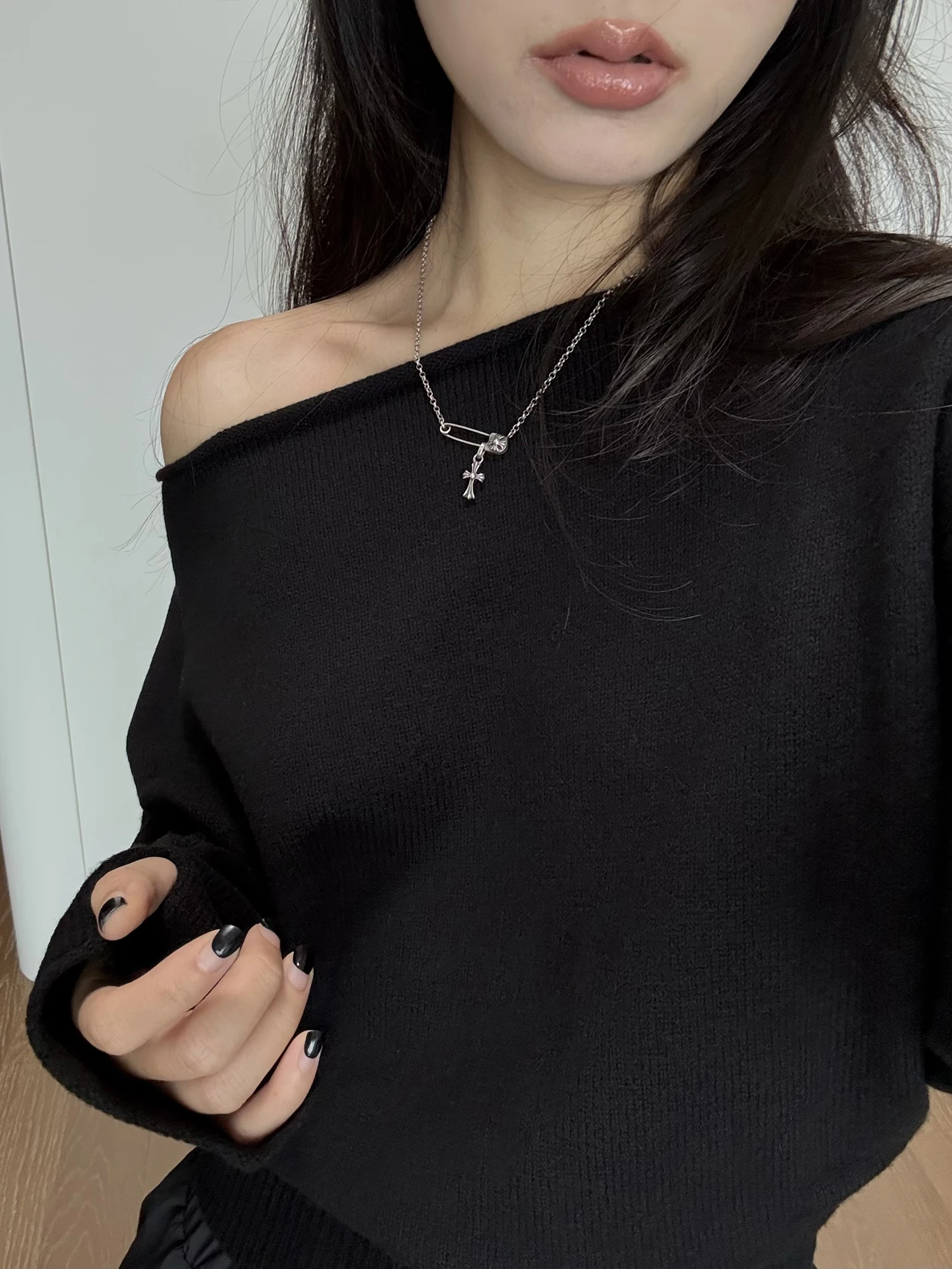 

Aboutkeke, осенне-зимний шерстяной вязаный свитер на одно плечо, простой свободный свитер с ленивой талией, длинный све длина