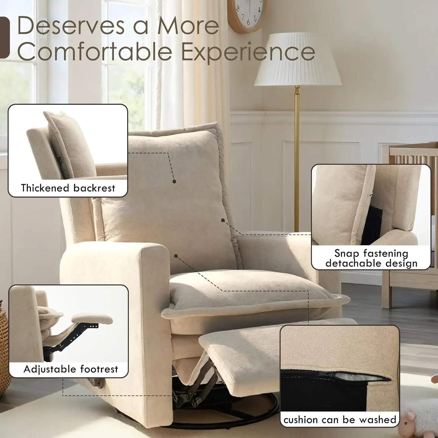 #Modern High Back Glider Recliner Rocking Chair for Nursery Adult Comfort Swivel Rocker Customized Furniture