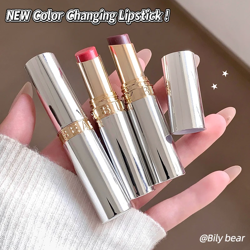 Bily Bear color changing lipstick, moisturizing and transparent, glossy lips, nude pink peach, autumn and winter lip care cream