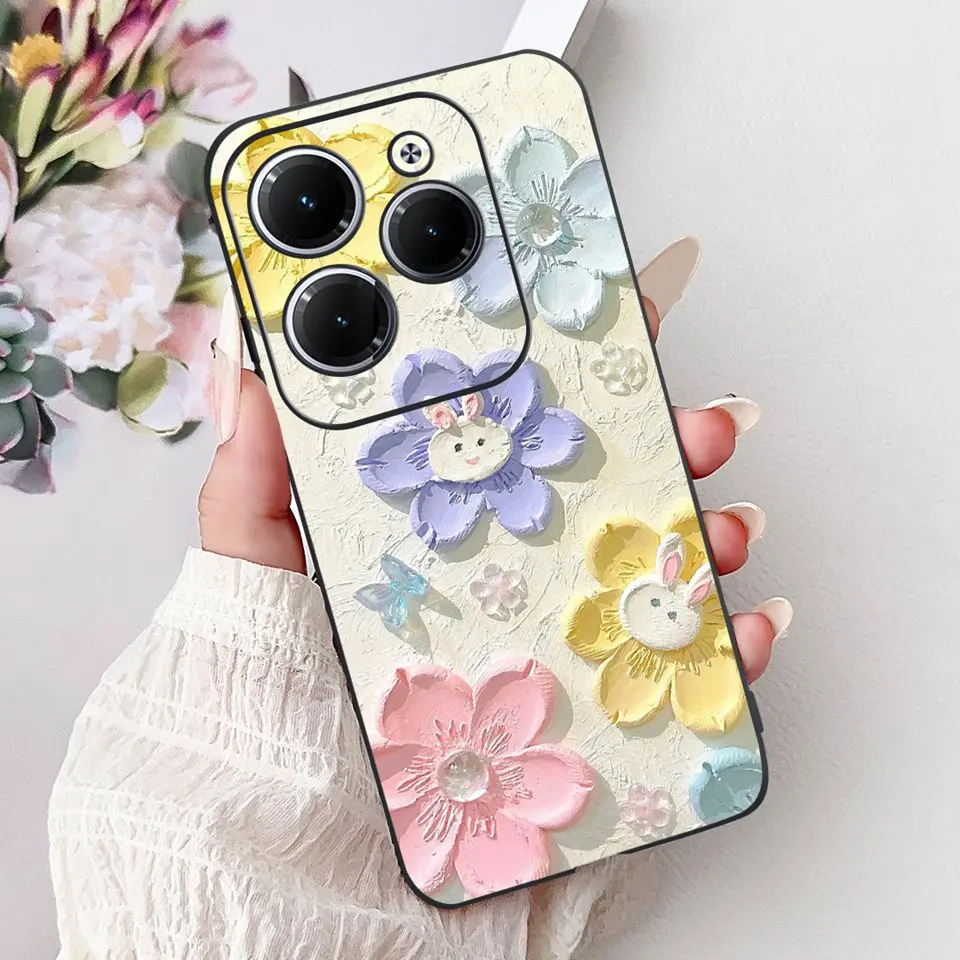 For Infinix Hot 40 Pro 40i X6836 X6837 Phone Case Transparent Soft Rubber Back Cover Women Fashion Cartoon Pattern Funda Housing