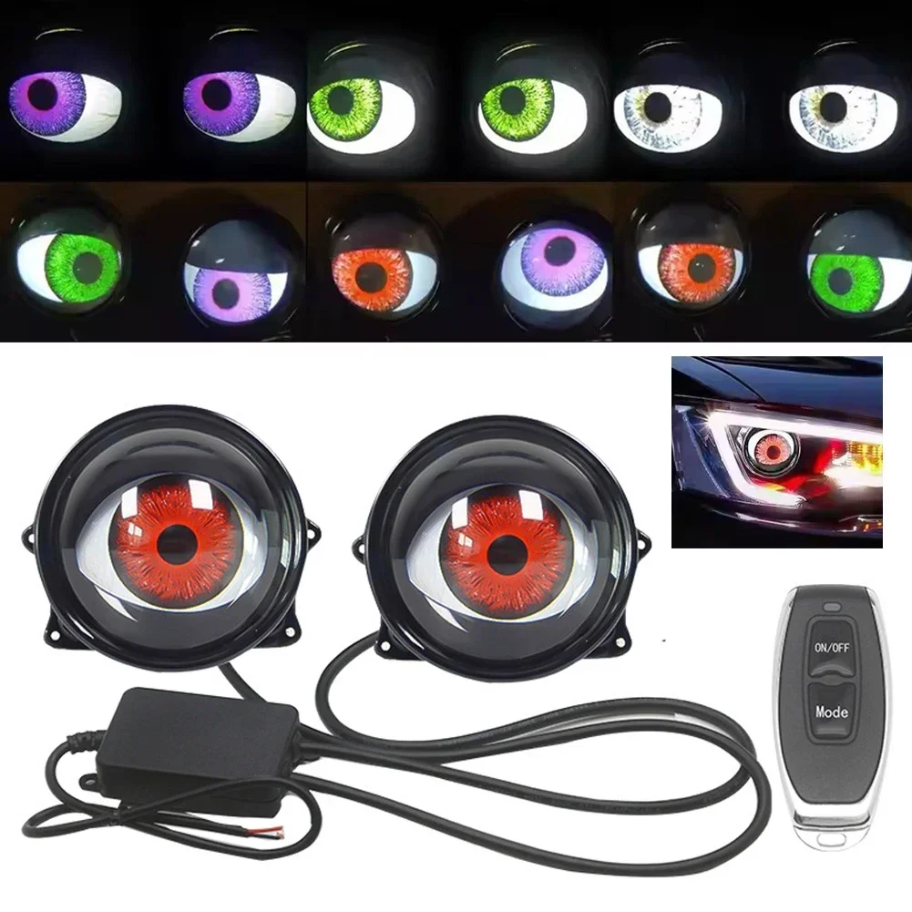 3 Inch Car Demon Red Eye Dynamic Headlight 12-36V Devil Eyes Lens Lights Assembly With Remote Control Auto Retrofit Accessorie