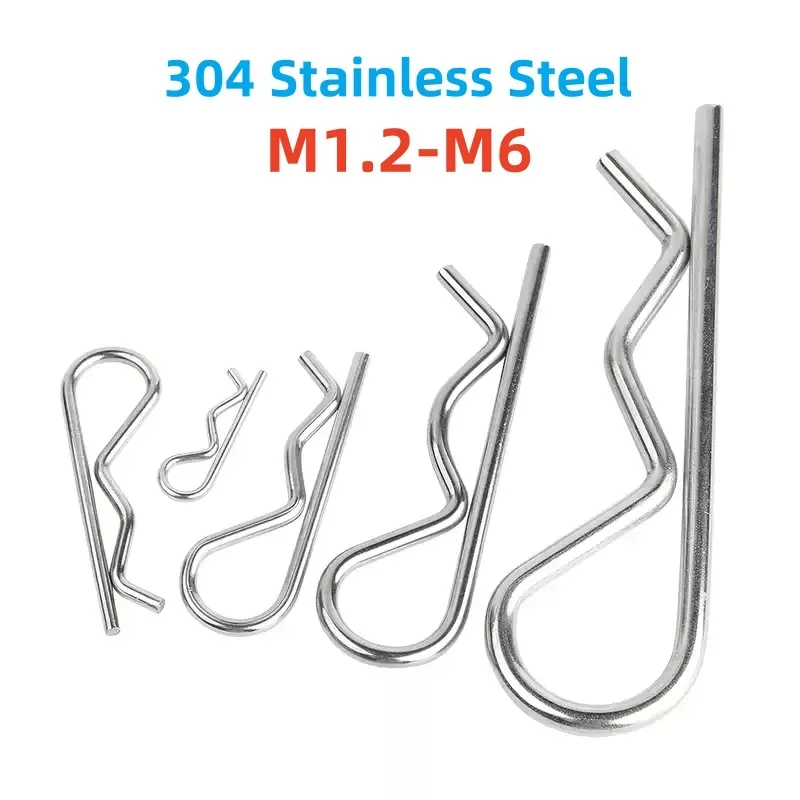 304 Stainless Steel R Type Spring Cotter Pin M1.2 M1.5 M1.8 M2 M2.5-M6 Wave Shape Split Clip Clamp Hair Tractor Pin for Car