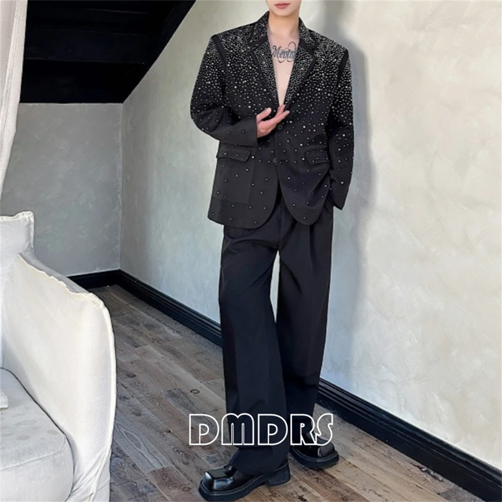 DMDRS Diamonds Suit Jacket for Men M-XL, Luxury Suit Blazer High-Street Single Breasted Jacket for Autumn, Party Pageant Blazer