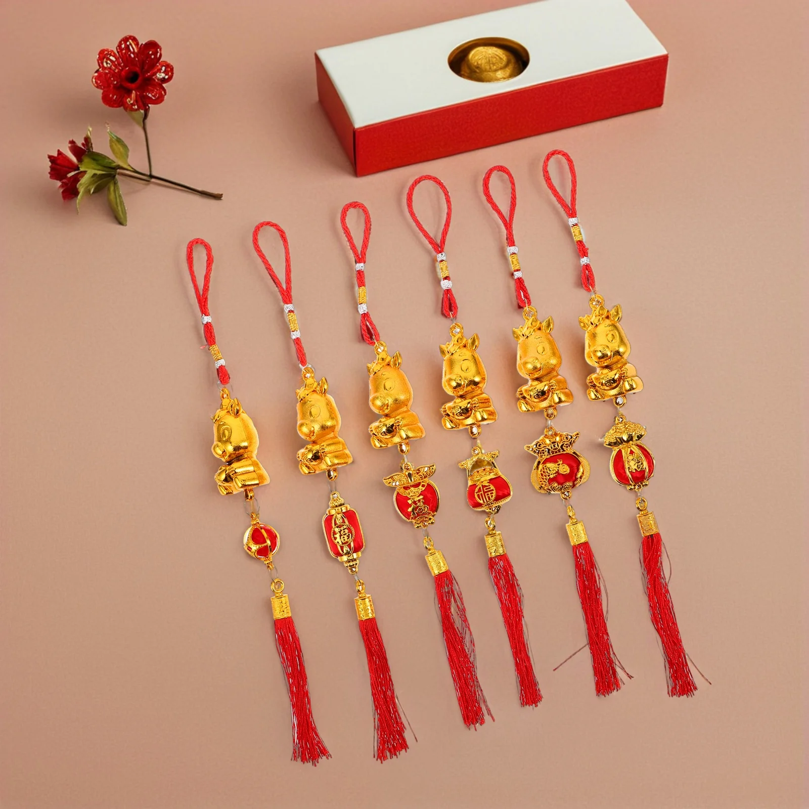 

6pcs Chinese New Year Bonsai Hanging Ornaments Spring Festival Decorative Pendants For Home Door Indoor Outdoor Party Decoration