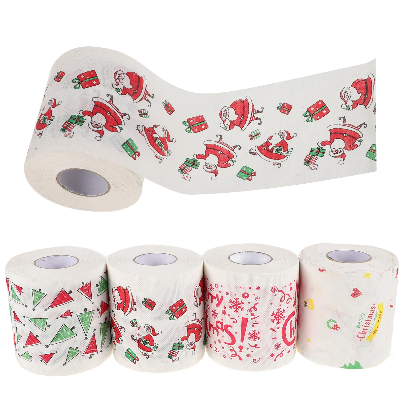 

4 Rolls Christmas Theme Paper Cute Toilet Pattern Bathroom Supplies Luxurious Gag Guest Towel Man