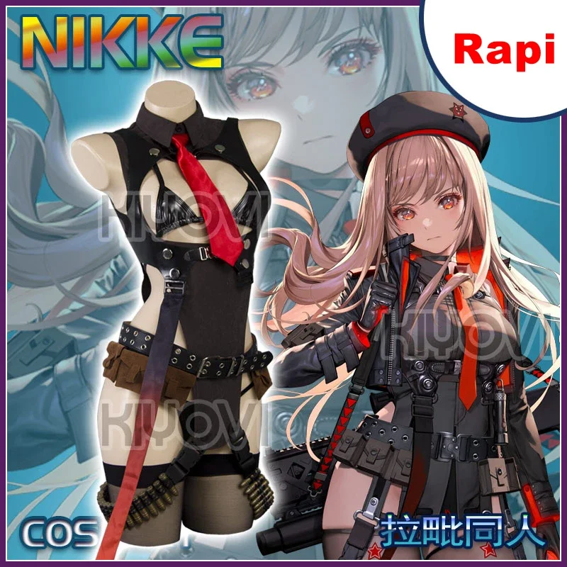 Spel Cosplay Nikke De Godin Van De Overwinning Rapi Doujin Sexy Pu Uniform Jas Vest Ondergoed Handschoenen Wapens Rekwisieten Halloween Set