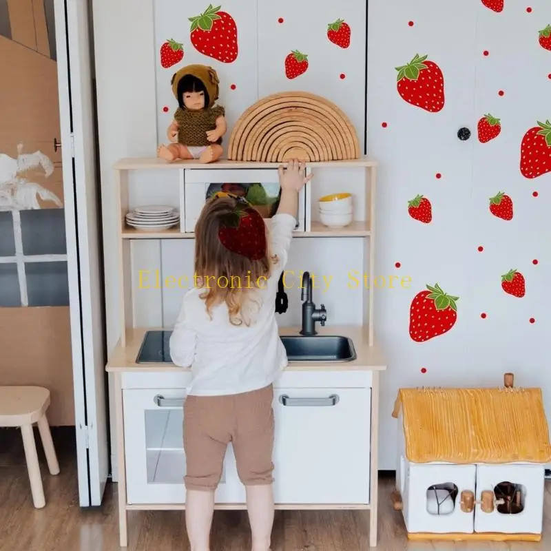 Strawberry Shaped Sticker Waterproof PVC Wall Decorative Sticker Removable Window Clings For Wall Furniture Glass Door HU8D
