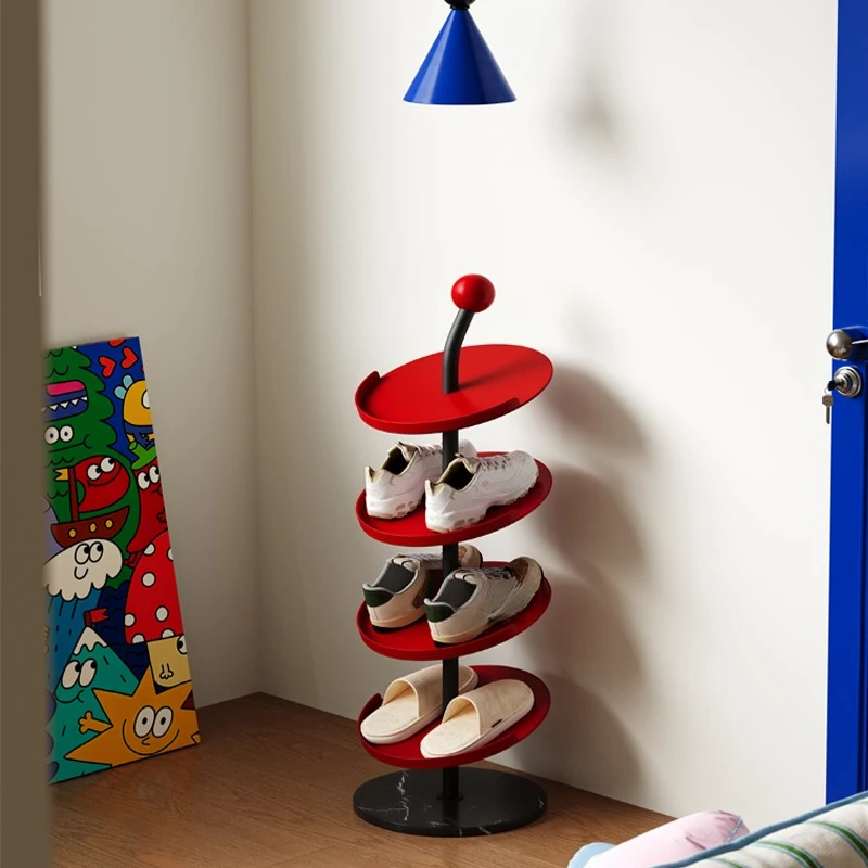 Narrow Multi-Tier Shoe Rack Space-Saving Iron Storage Shelf Corner Shoe Organizer Modern Creative Red Storage Stand