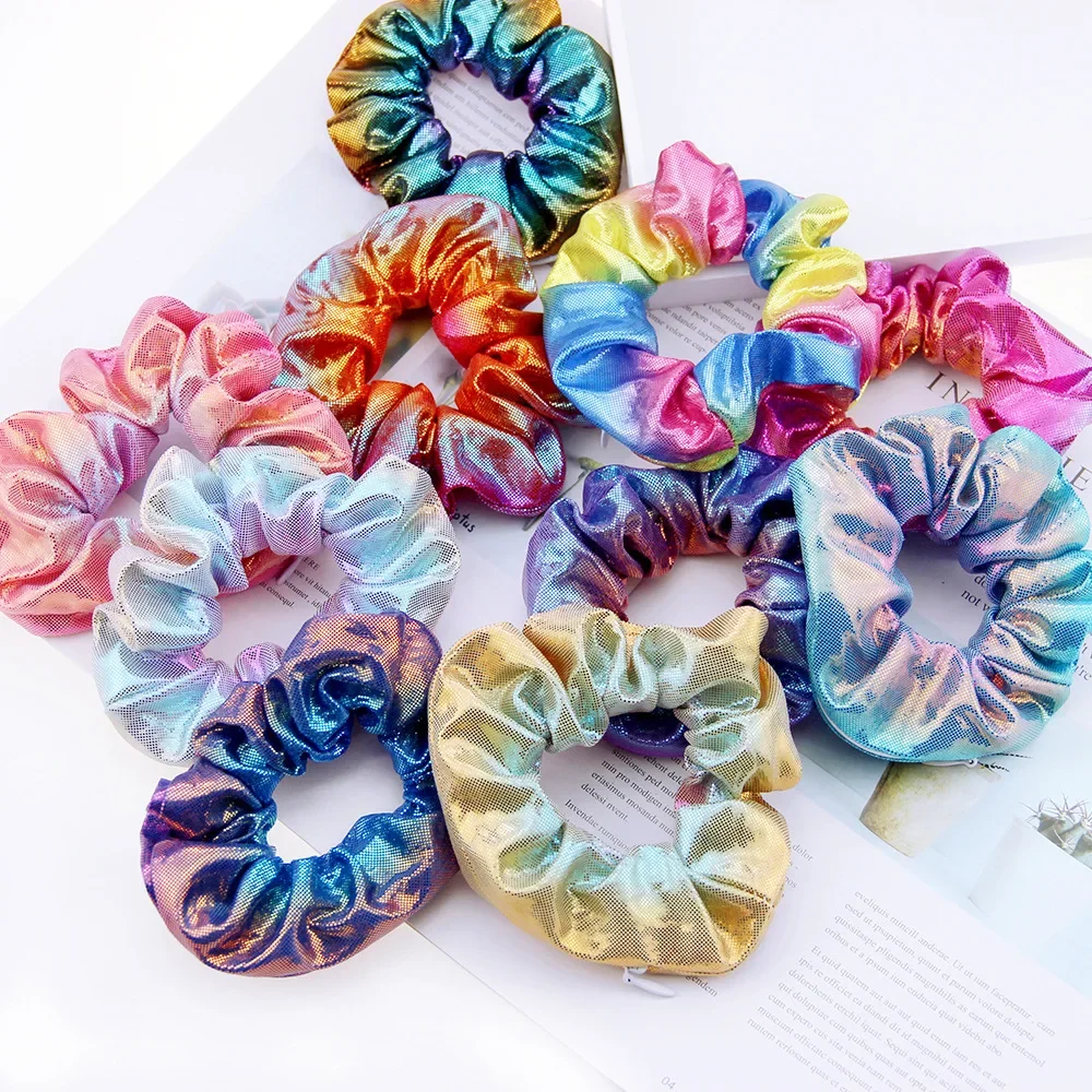 Vintage Charm Tie-dyed Soft Nap Gold Stamping Hair Rope For Women Invisible Zipper Large Intestine Ring Fashion Hair Accessories