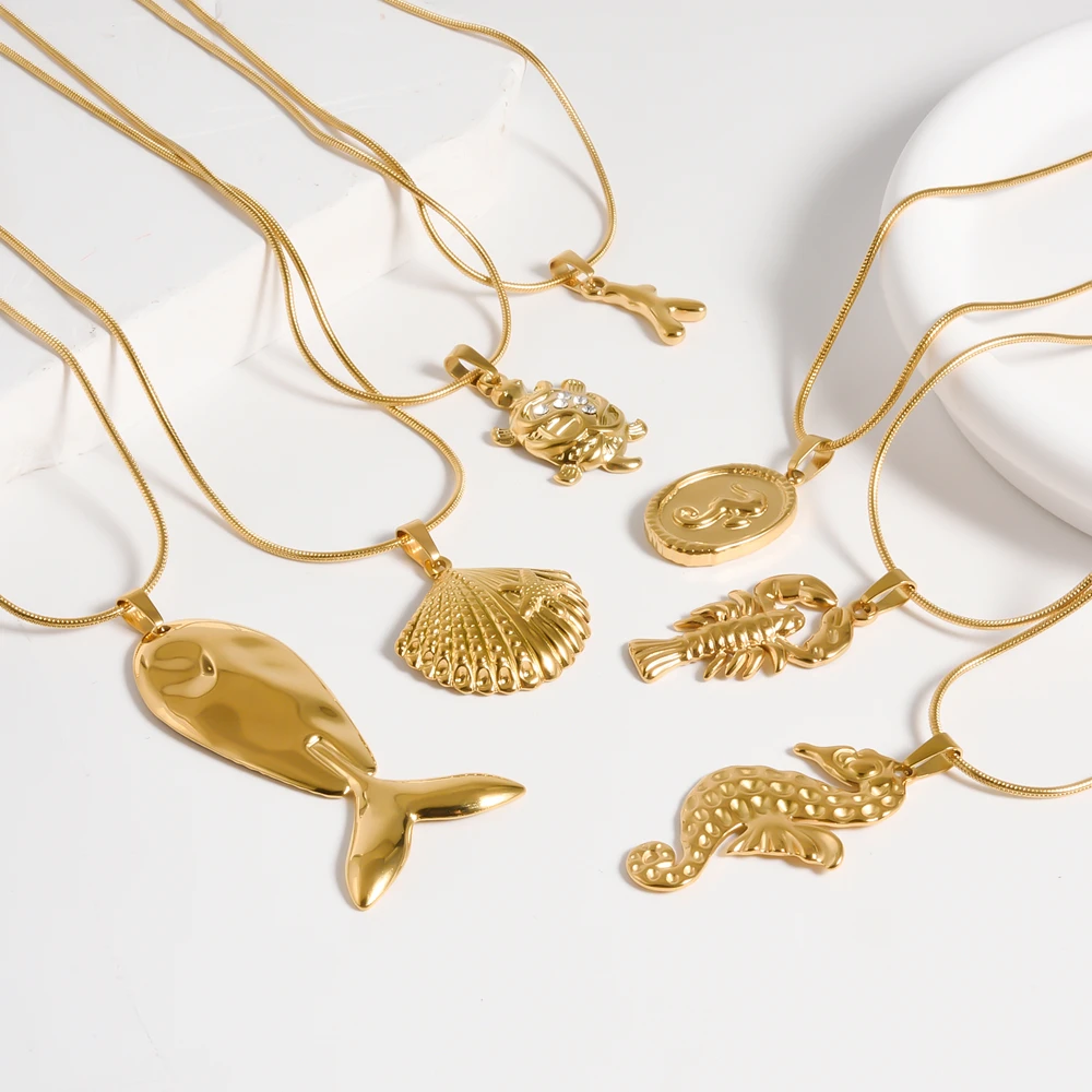 Golden 1pc/Lot Sea Animal Stainless Steel Necklace Lobster Crab Starfish Shell Necklaces Beach Charm Collares Largos Accessories