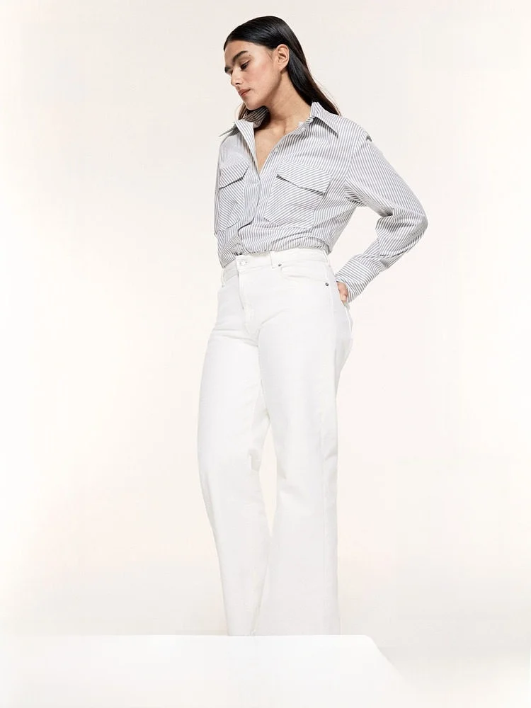 

H&M Faionable Slim Fit Silk irt Spring Casual Sle Long Sve Striped Pattern Cotton 00% Women's Premium irt