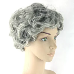 Peluca de pelo corto gris para mujer, pelo sintético, negro, blanco, resistente al calor, rizado, gris