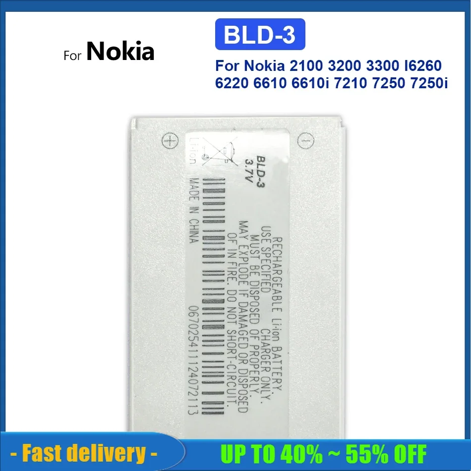 BLD-3 Mobile Phone Battery For Nokia 7210 3300 2100 6220 6200 6610 6610 7250 I6260 6610i 7250i BLD3 BLD 3 Smartphon Batteries