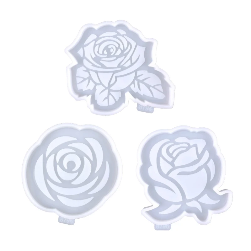 3 Pack Resin Coaster Molds Set Coaster Silicone Molds Rose Flower Shape Epoxy Resin Molds for Resin Casting DIY Cup Pads