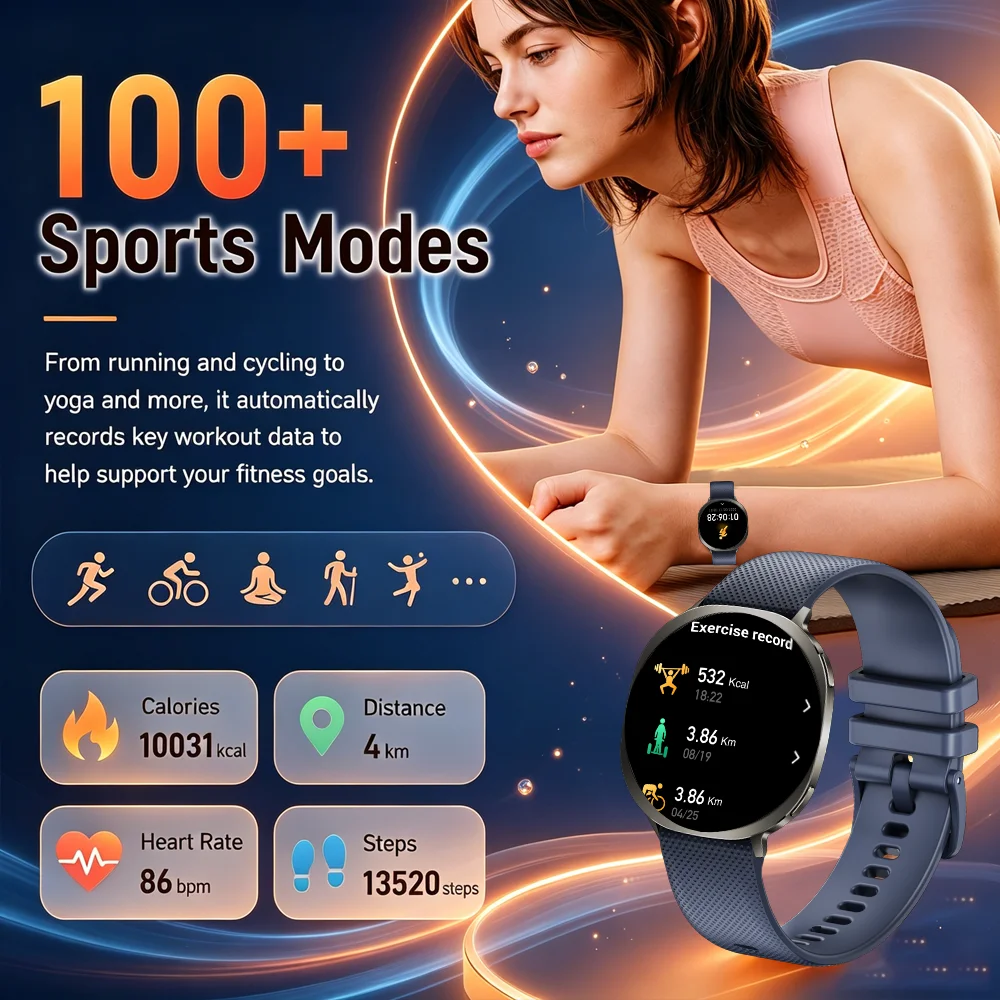 2026 Ultra-Thin Unisex Smartwatch, with a 1.32 inch AMOLED Display, Supports Heart Rate, Blood Oxygen and Sleep Monitoring.