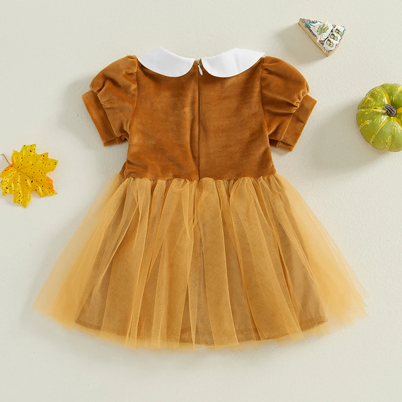 0-5Y Toddler Kids Girls Christmas Gingerbread Dress Short Sleeve Mesh Patchwork Tulle Princess Dress