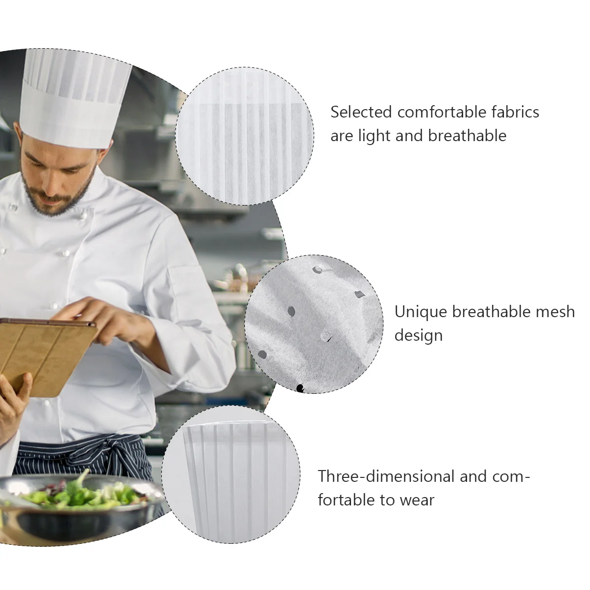 5pcs Chef Hat Chef Tall Hat Restaurant Kitchen Cooking Working Hat Server Hat White