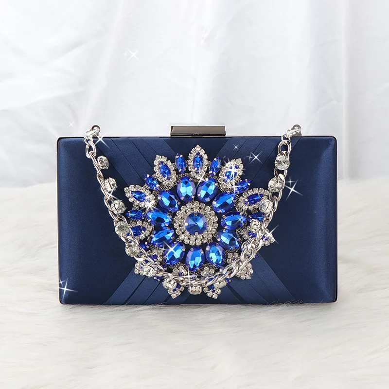 2023 New Women Sunflowers Diamond Clutch Bags Silk Weave Wallets Party Banquet Purse With Chain 6 Colors Drop Shipping