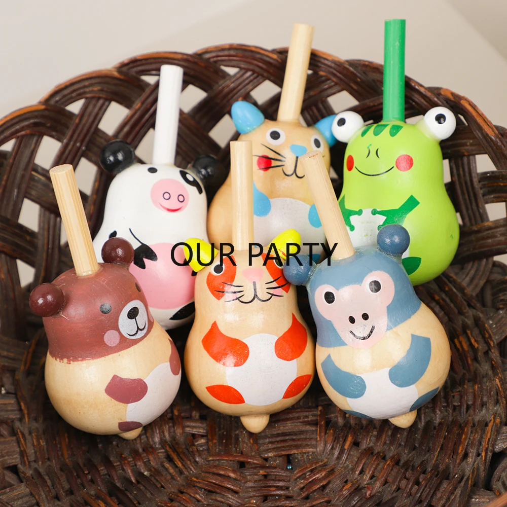 4Pcs Cartoon Animal Wooden Spinning Top Toys for Kids Birthday Party Favors Baby Shower Pinata Fillers Kindergarten Prizes