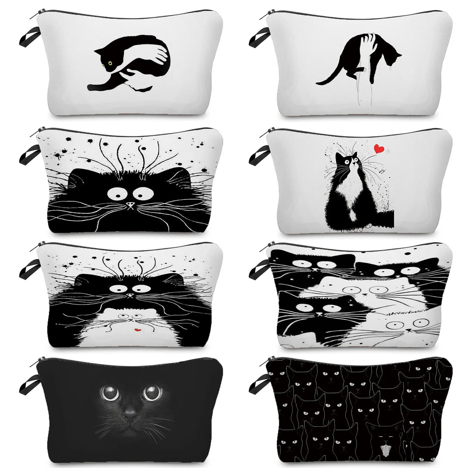 

Women Cosmetic Bags Travel Portable Storage Storage Bag Child Pencil Case Black Cat Printing Animal Cute Casual Makeup Bag