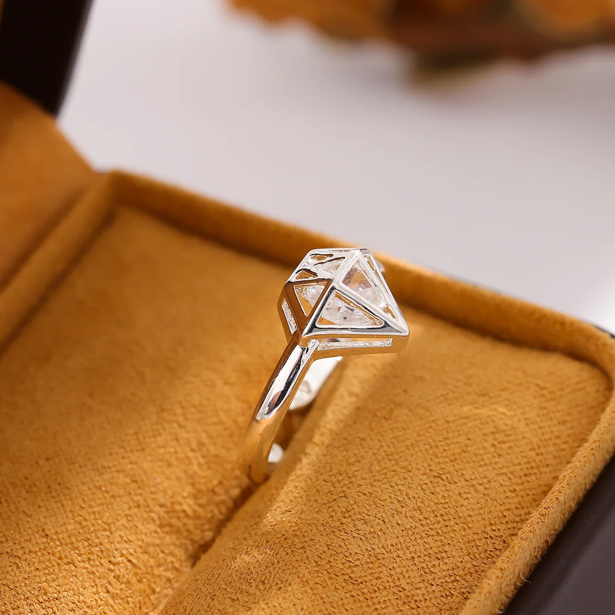 Women's Classic 925 Sterling Silver Crown Crystal Diamond Ring