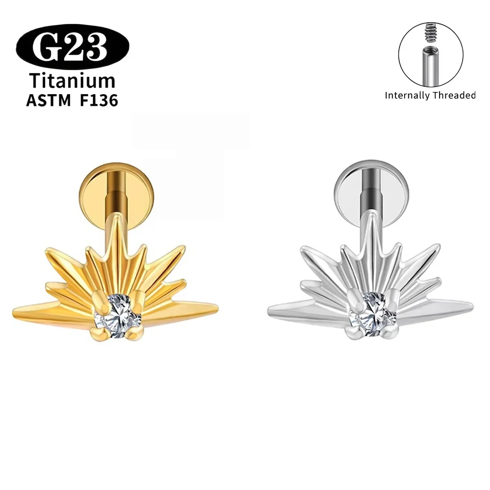 PIERCING ASTM F136 Titanium CZ Starburst Stud Earring 16G Sunrise Helix Stud Tragus Cartilage Labret Monroe Piercing Jewelry