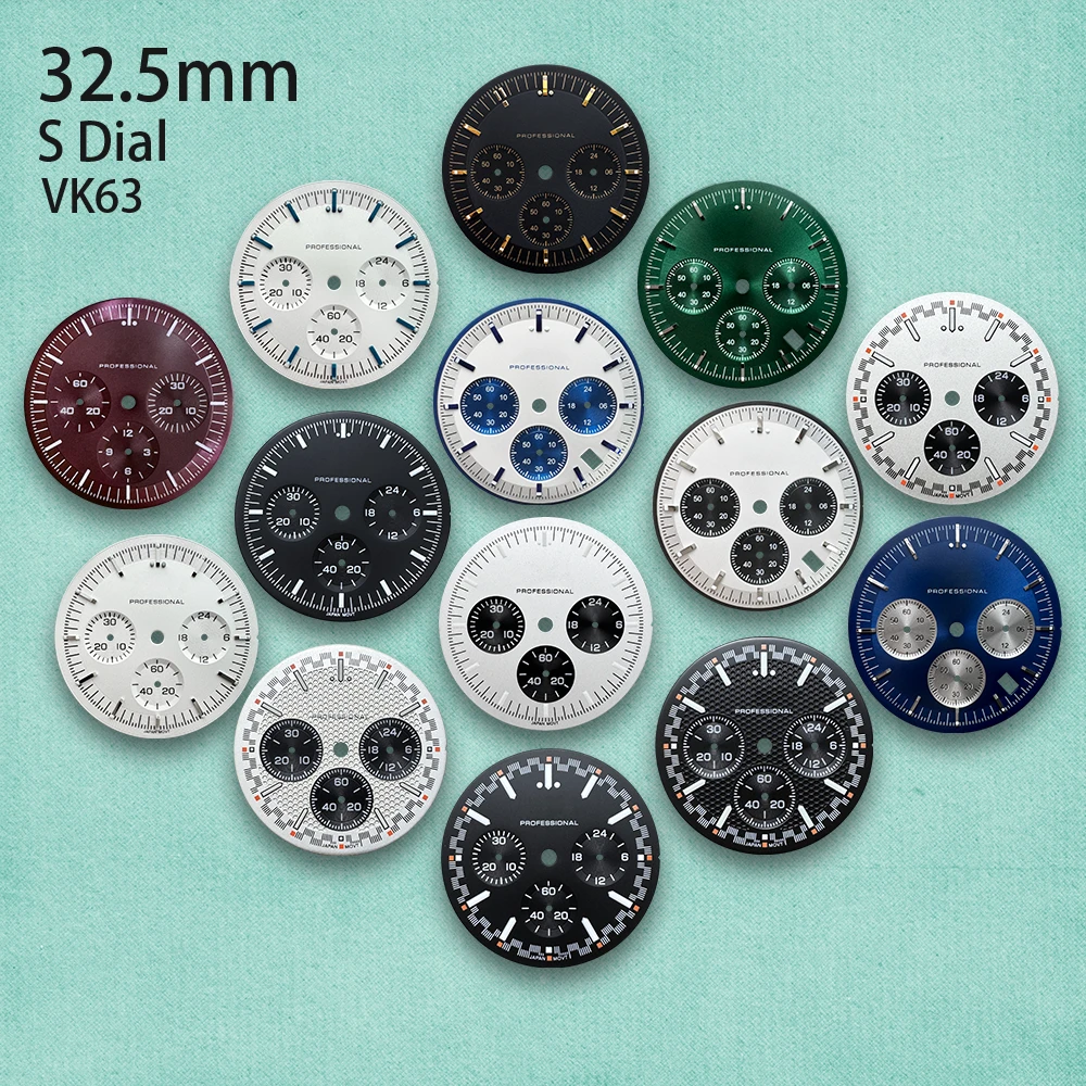 32.5mm S Logo Dial Fit VK63 Movement Green Luminous Speed High-Quality Dial Watch Modification Accessories