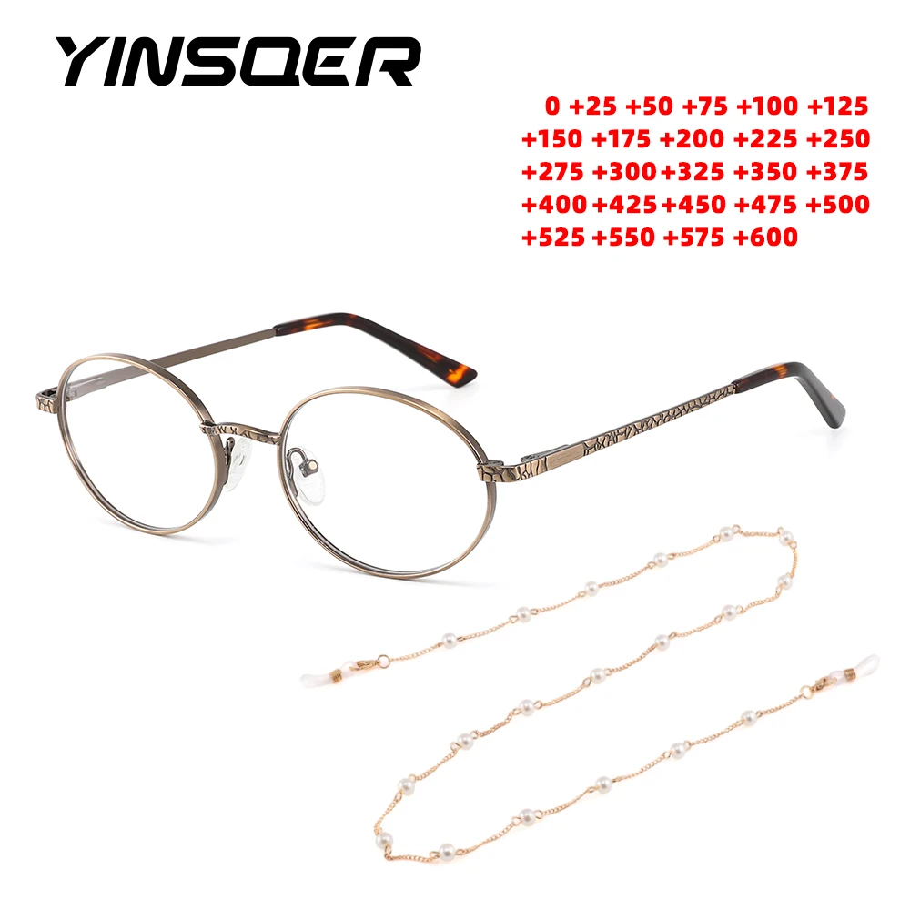 

Retro Oval Metal Frames Ladies Computer Blue Blocking Eyeglasses Customizable Prescription Myopia Hyperopia Reading Glasses