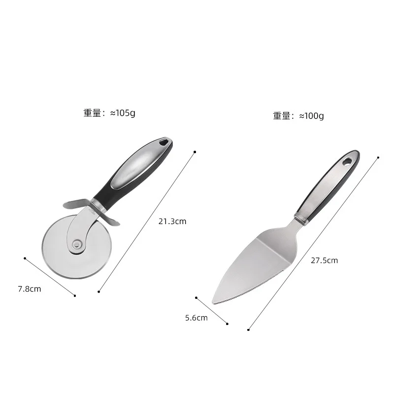 Roller Stainless Steel Pizza Knife Shovel Two-piece Set Medium Handle Round Single Wheel Pizza Knife Pizza Shovel Kitchen Tools