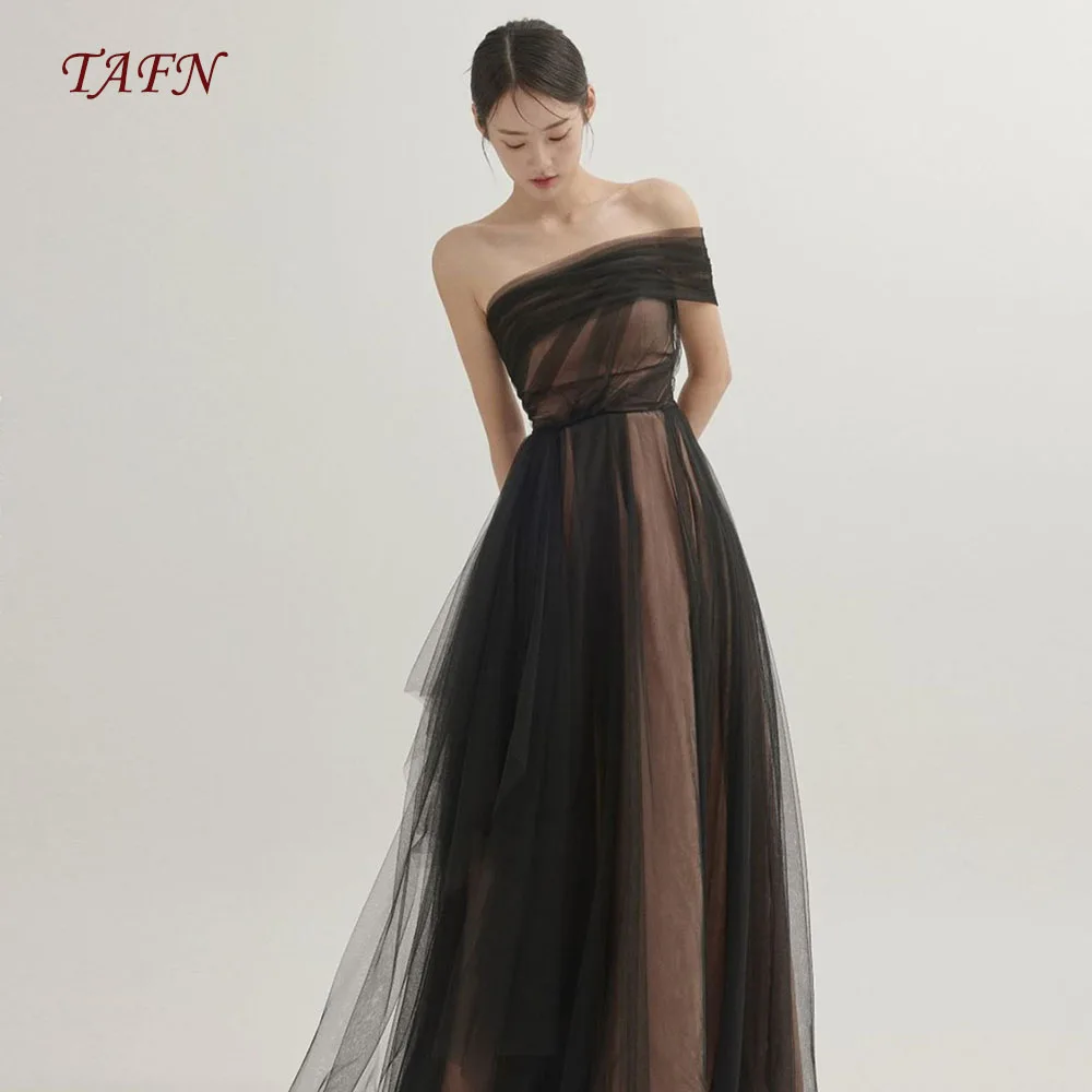 TAFN Korea Wedding Shooting Dresses A-line Draped Boat Neck Reception Dresses Off the Shoulder 피로연드레스 Bridal Gown Custom Made