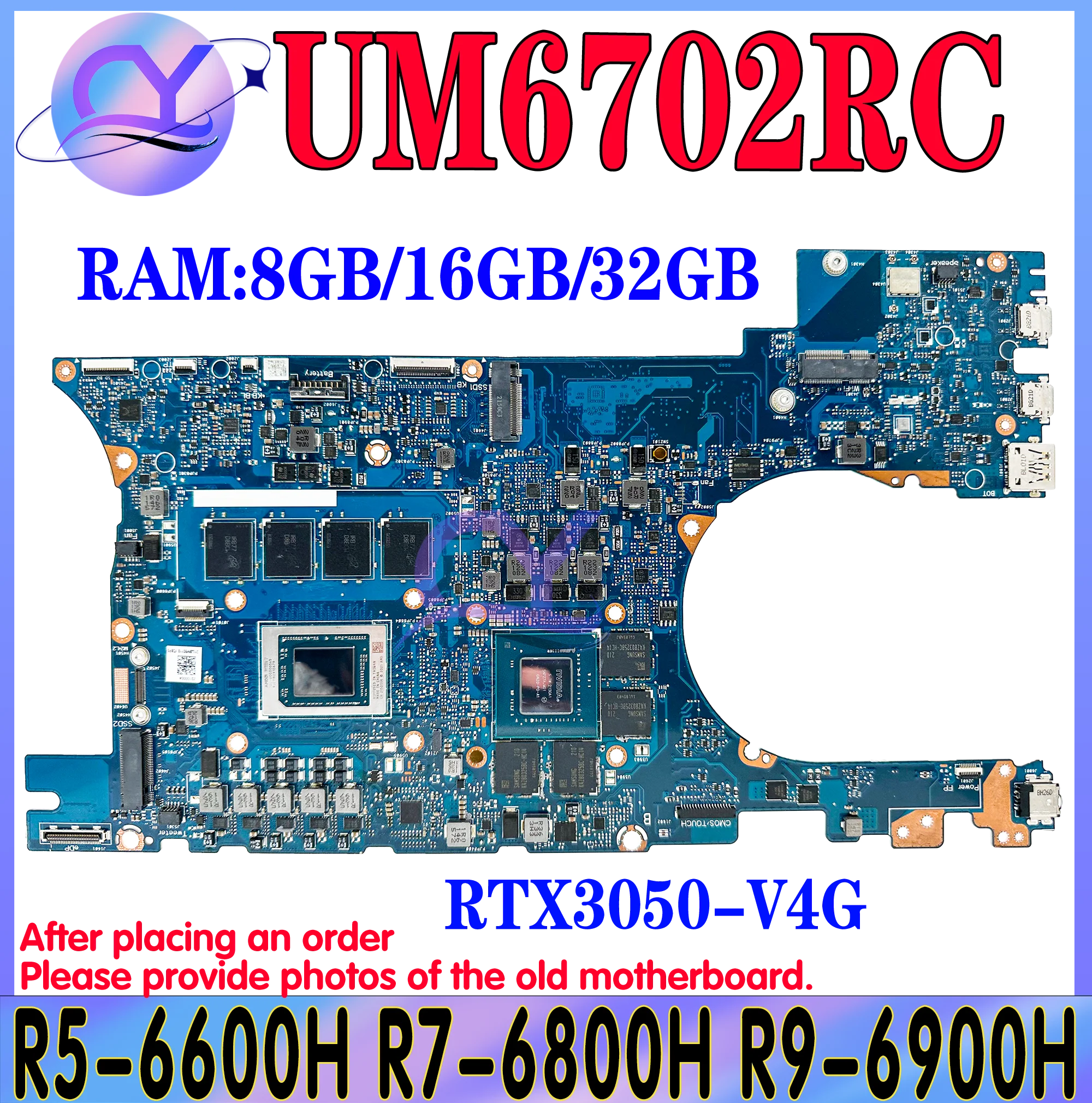 KEFU UM6702 Mainboard For ASUS UM6702RC UM6702RA UM6702R Laptop Motherboard R5-6600H R7-6800H R9-6900H RAM-8GB/16GB/32GB