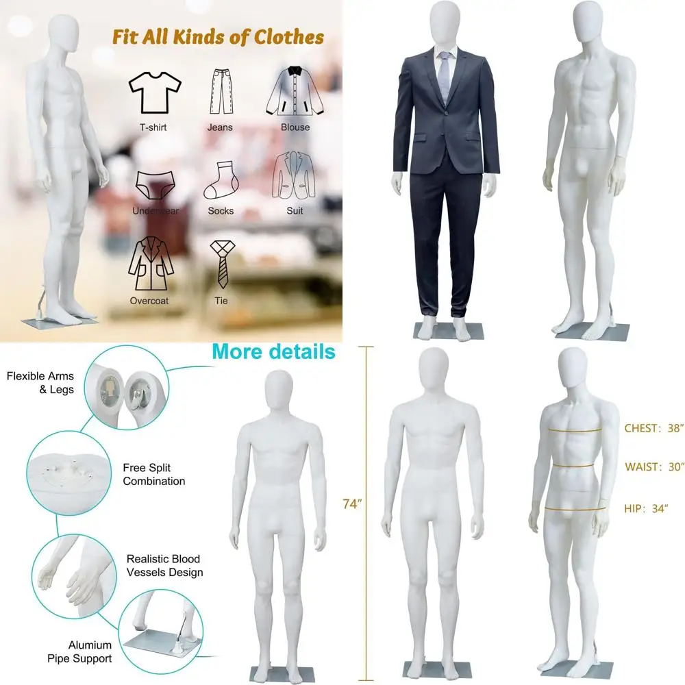 

74-дюймовый белый регулируемый съемный манекен в полный рост для демонстрационной подставки Dream Display Stand
