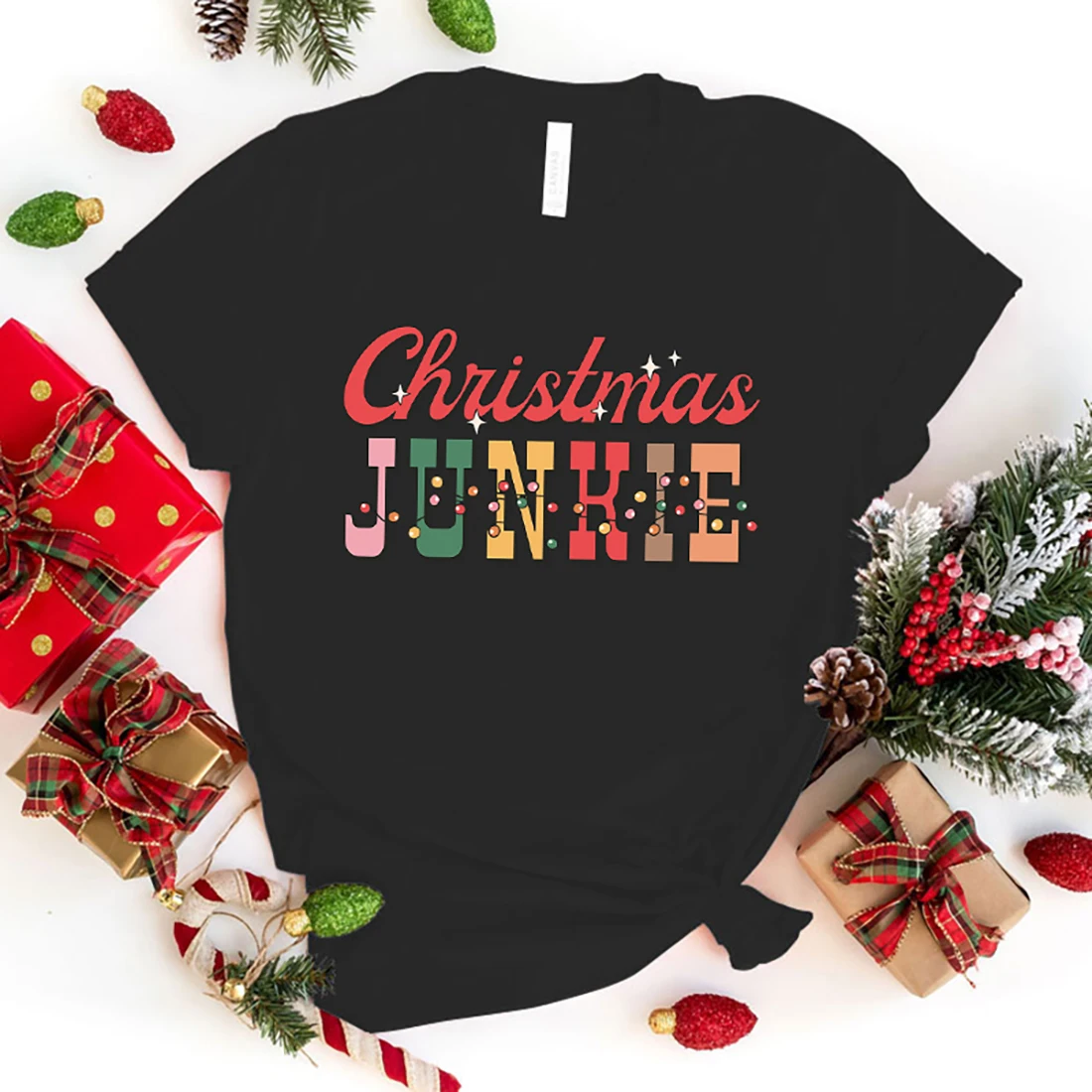 Camiseta estampada feminina viciada em Natal, unissex, casual, manga curta, tops com gola redonda, moda verão, harajuku