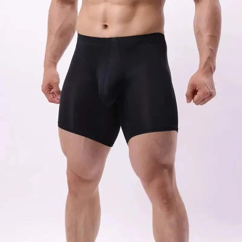 Extended Men's Boxy Underwear Summer Ice Silk Quick Dry Sports Boxers Ultra-Thin Soft Transparent Youth U Convex Pouch Underpant