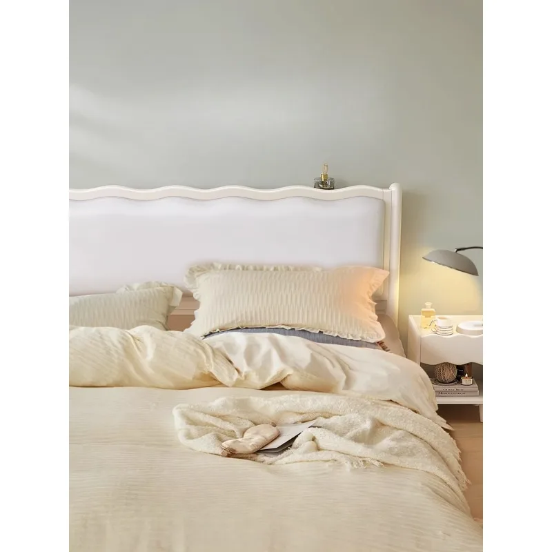 Nordic white French cream wind solid wood bed master bedroom modern simple 1.8 meters single double bed  soft bag girl