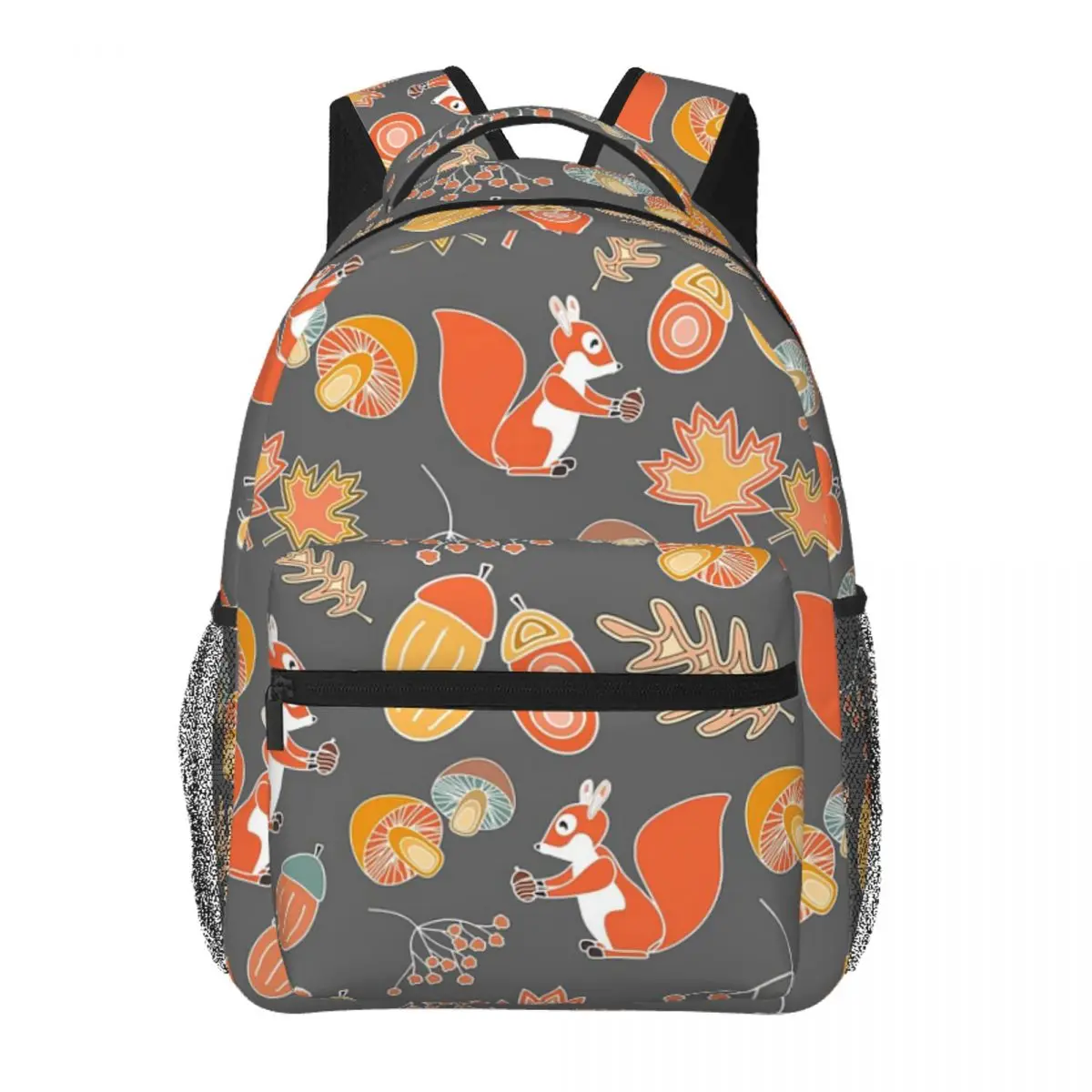 Autumn Fun With Squirrels On Grey Backpack Student BookBag Children School Bag Laptop Shoulder Bags for Boys Girls