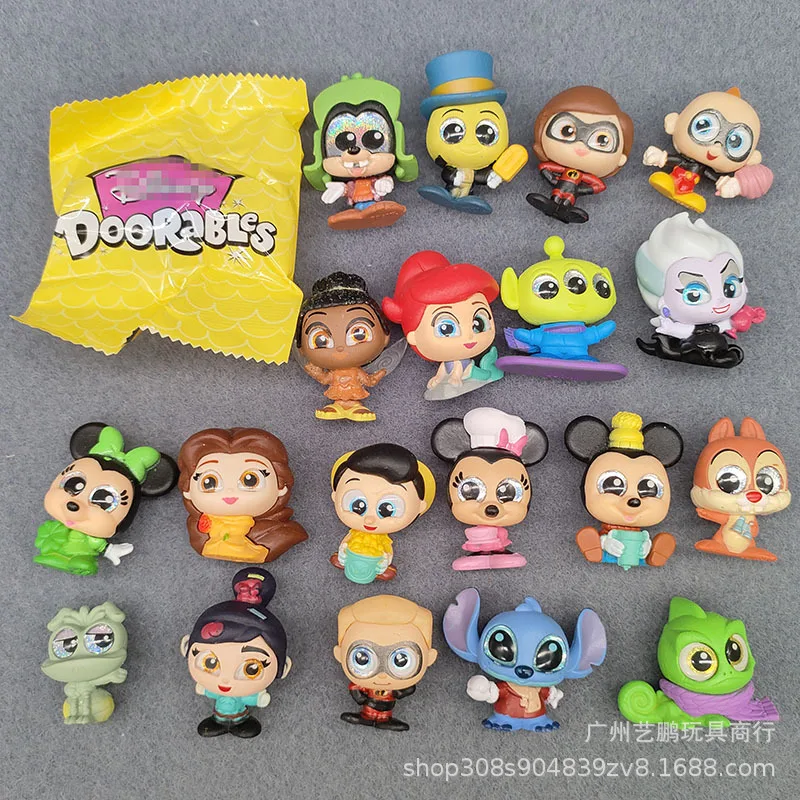 Random 1pcs Anime Disney Stitch Cute Bulk Doorables Stacked Fairy Tale House Cartoon Glass Eye Doll Ornaments Doll Toys Gift