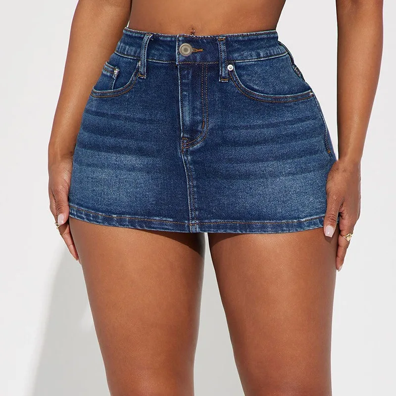 Denim Short Skirt for Women Sexy Slim Fit Vintage Pockets Zipper Wrap Hip Skirts 2026 Femme Mini Skirts A Line Summer Streetwear