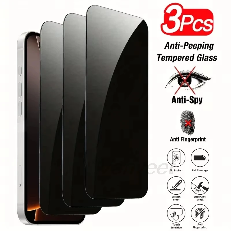 

1-3PCS Anti-Spy Temered Glass For iPhone 17 Pro Max 17 16 Pro Max 15 16 13 14 11 12 Mini 16e 6 X XS 7 8 Screen Protector Privacy