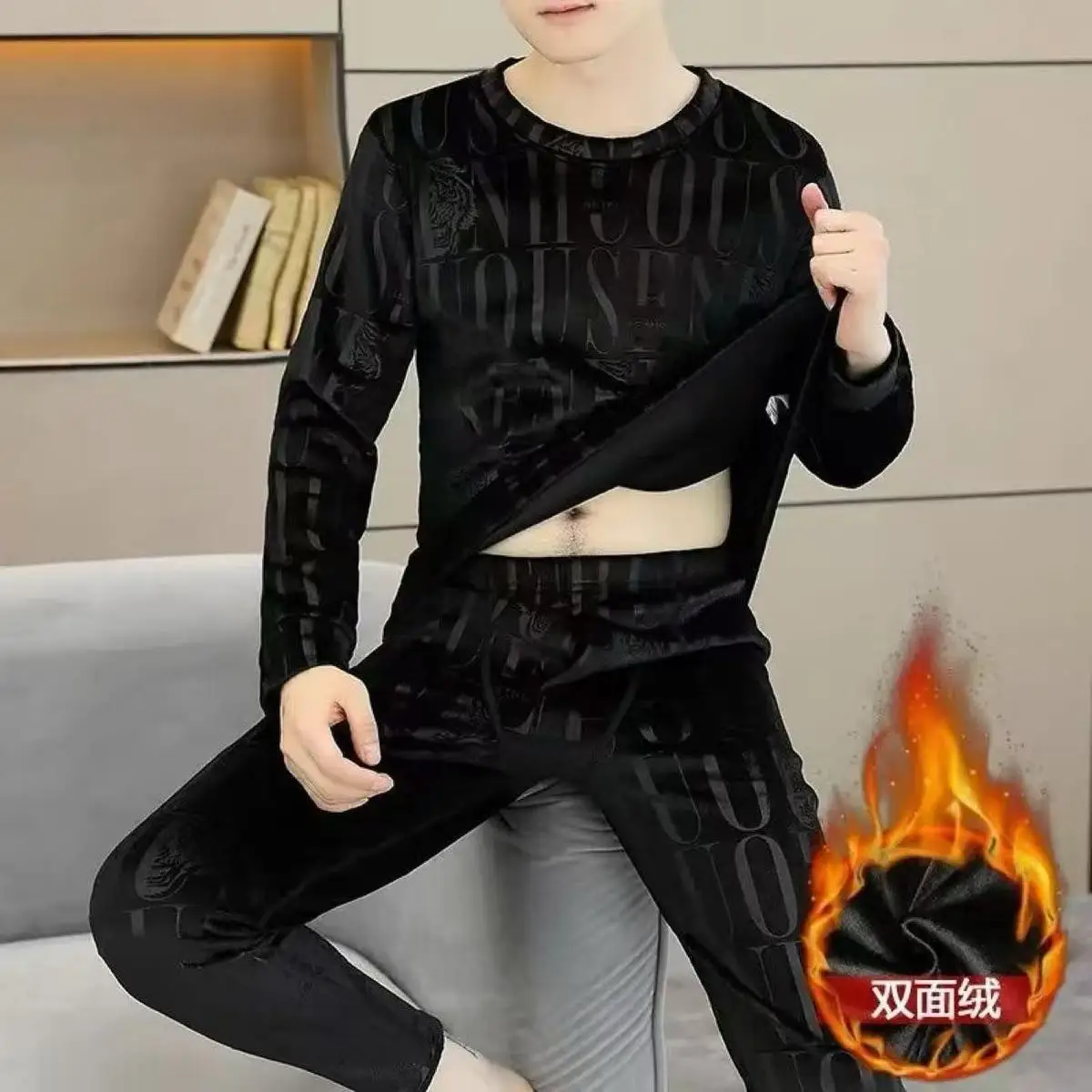 

Men's and Teenagers'clothing Thermal Underwear Set New Simple and Fashionable Long Sleeve Bottoming Shirt Elastic Waist Trousers