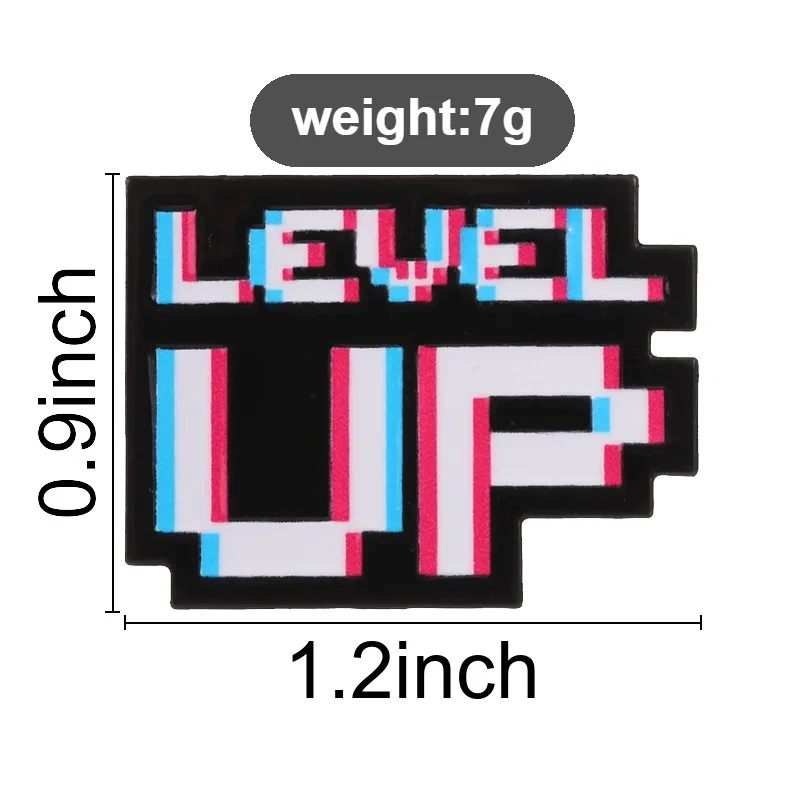 Level Up Red Blue Glitch Enamel Pin, Vintage Pixel Font Brooch For Gamers And Retro Game Lovers Casual Style