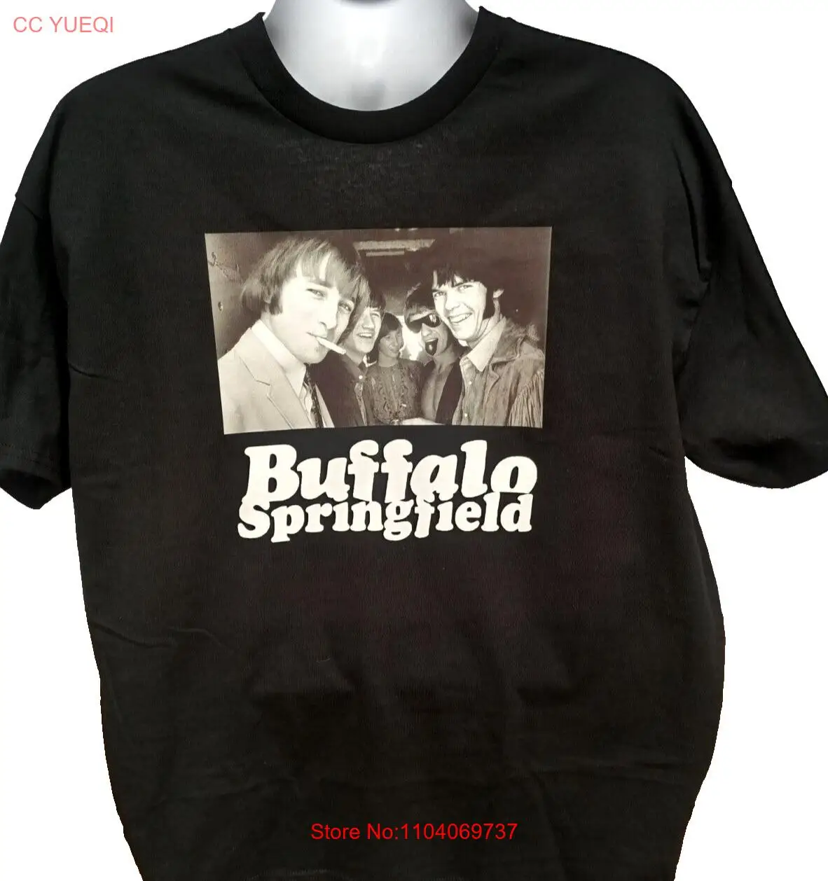 BUFFALO SPRINGFIELD 60'S ROCK GROUP T SHIRT - BLACK - 100% COTTON - NEW