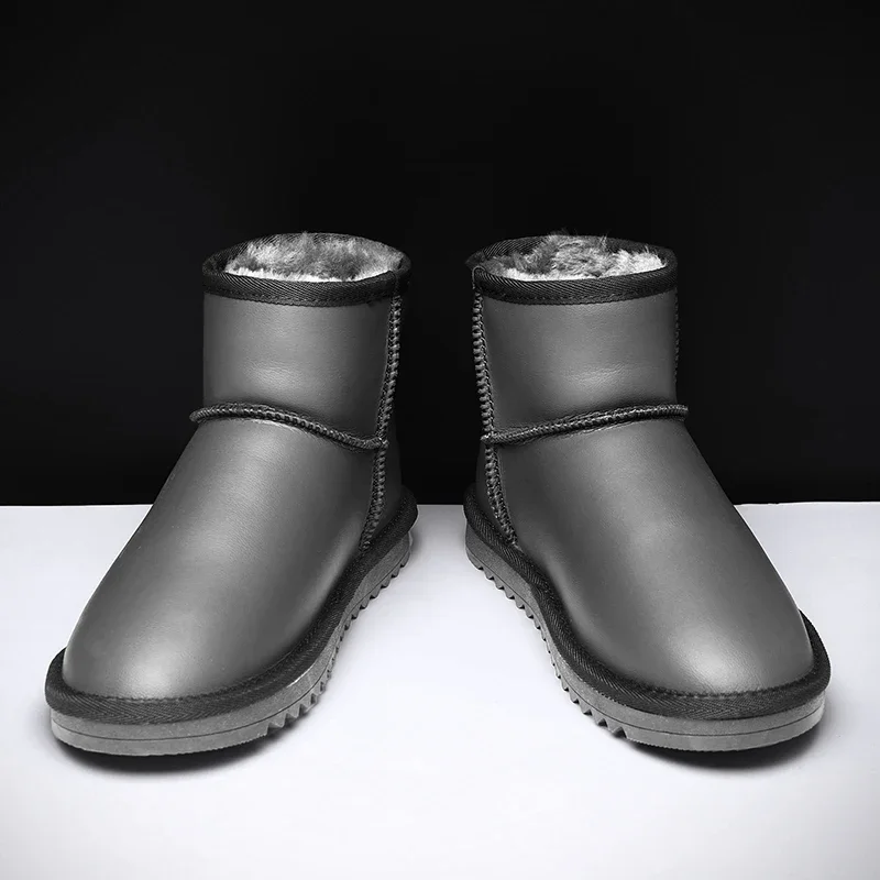 Men's Women's Cowhide Snow Boots Real Leather Fur Winter Thick Warm Boots Women Ankle Boots Waterproof Windproof Cotton Shoes